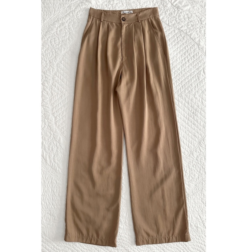 Reformation Mason High-Waist Wide-Leg Trouser Pant Khaki Women’s 2 - Picture 11 of 12